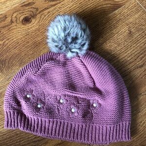Pink winter dressy knit beanie hat
